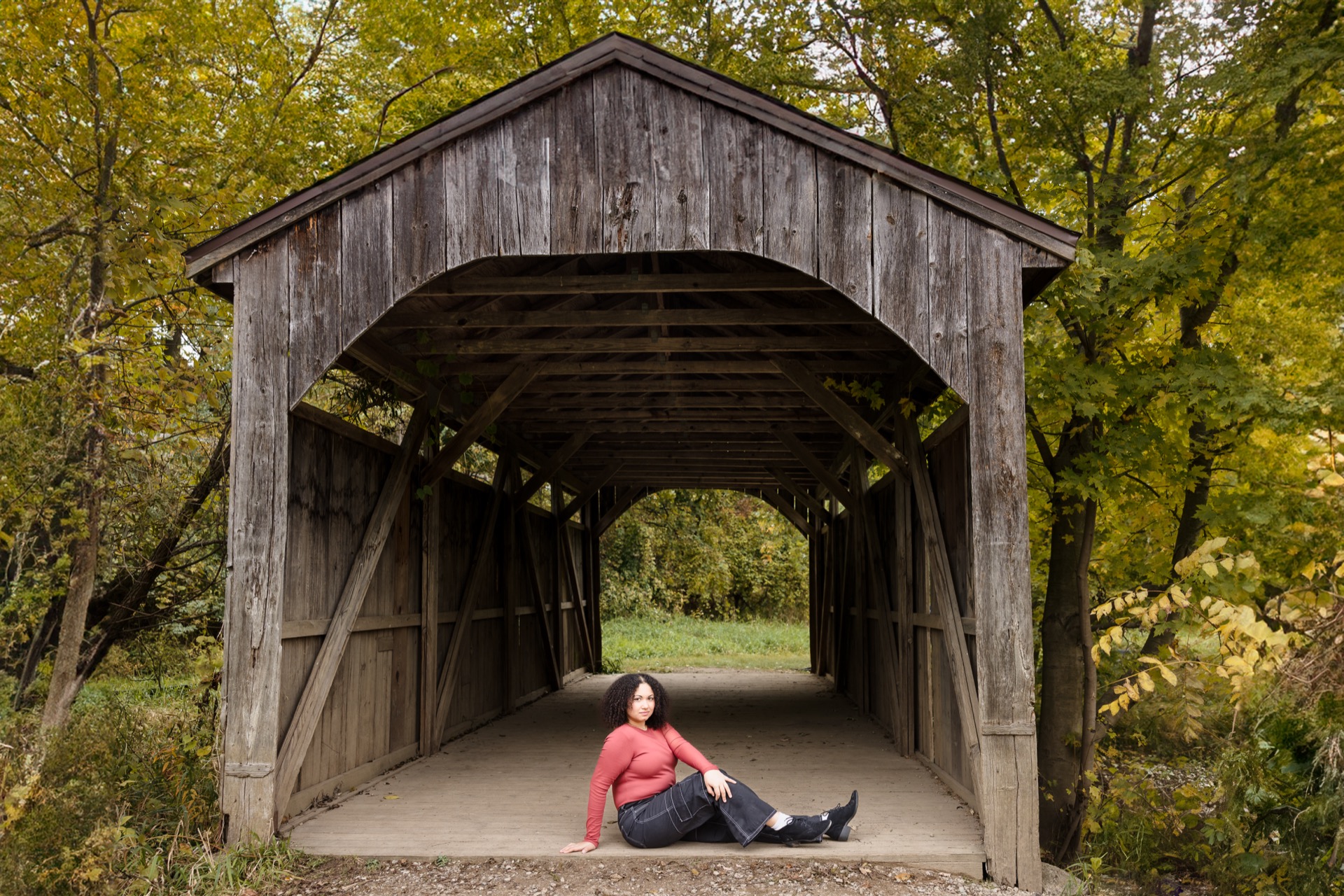 Portrait session at Grand Ravines covered bridge Grand Rapids Michigan Jules K Photography