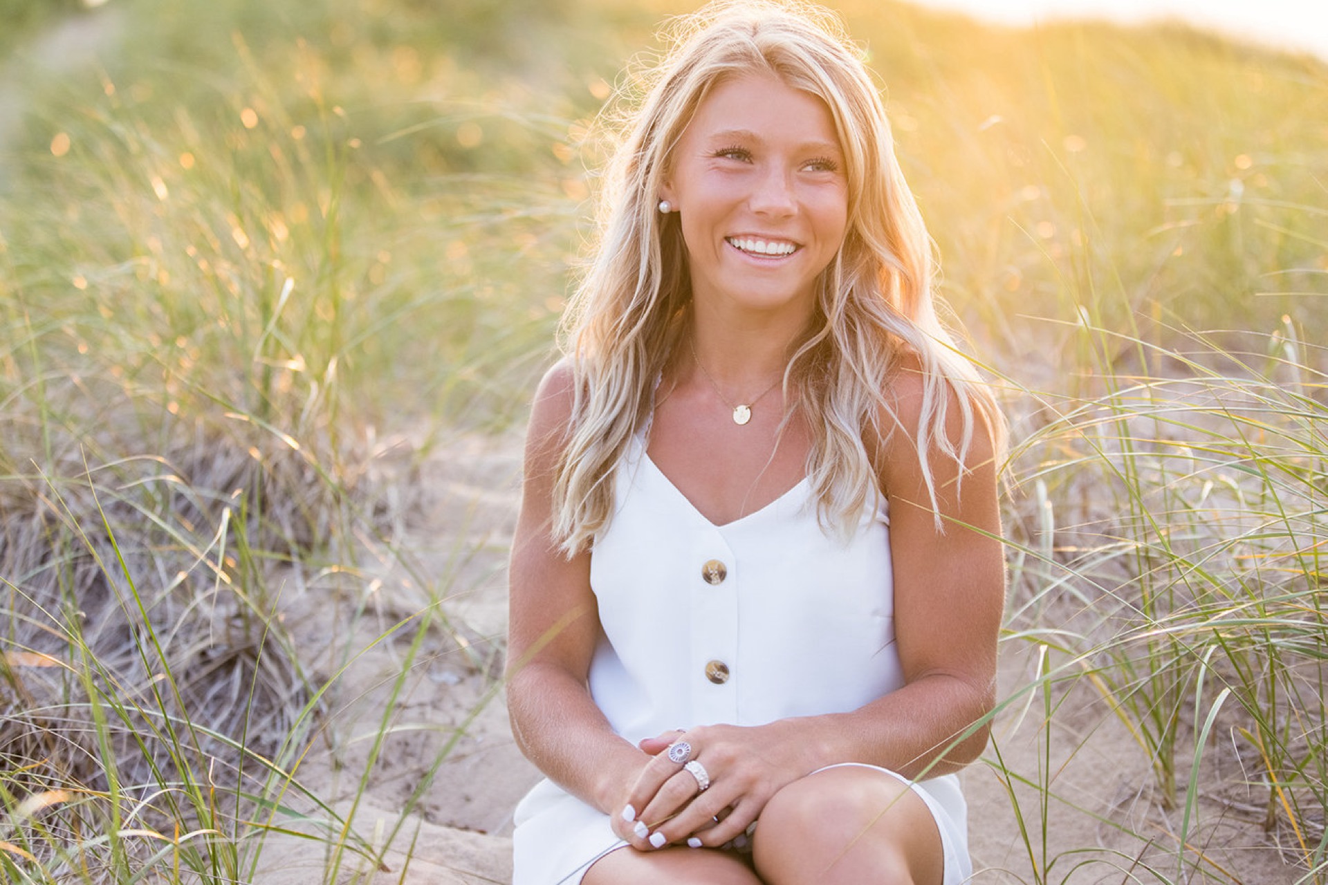 Senior girl portrait golden hour beach dunes West Michigan